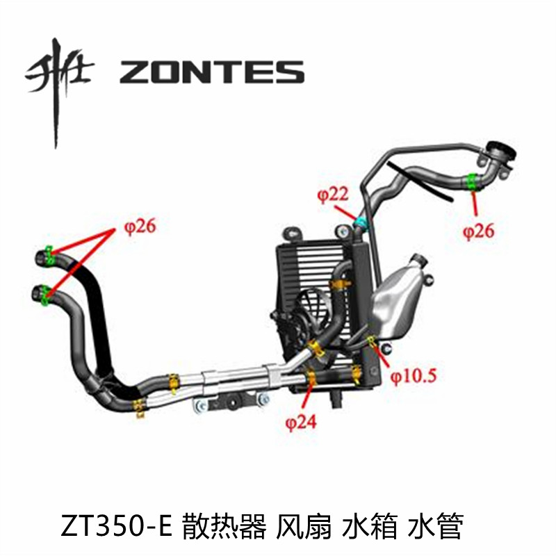 ร้านคนไทยรับประกัน zontes350e ZT350-E หม้อน้ำพัดลมหม้อน้ำท่อหม้อน้ำ มอเตอร์ไซค์อุปกรณ์ระบายความร้อนม