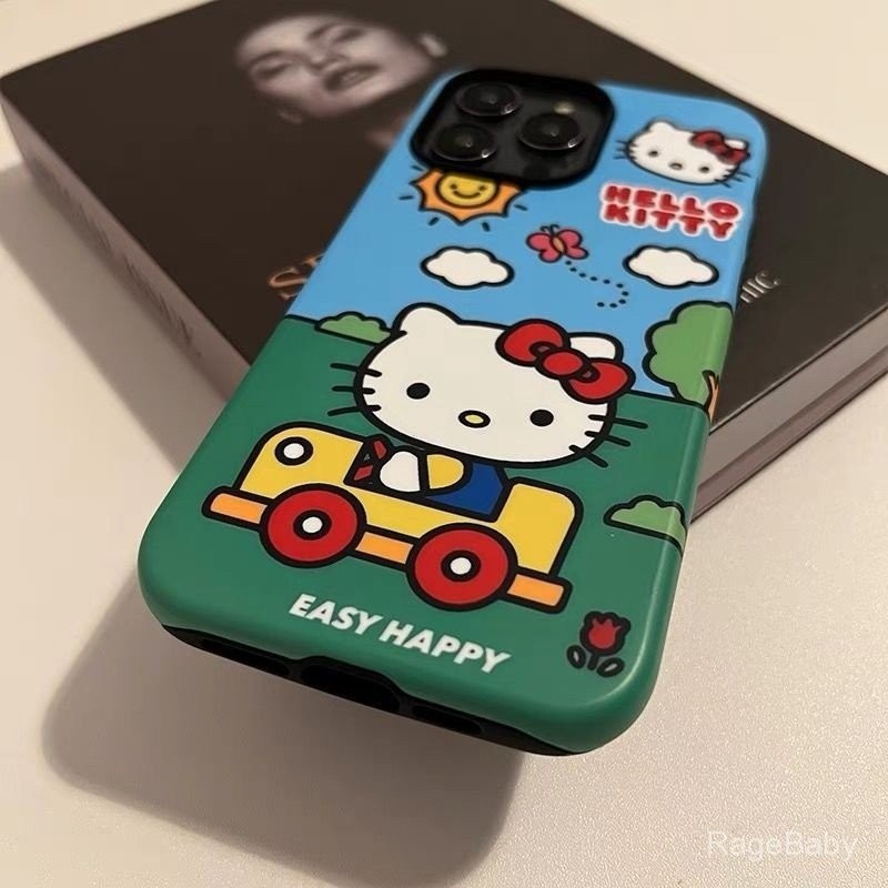 ฤดูใบไม้ผลิรถป่า Hello Kitty เคส iPhone สำหรับ iPhone 11 12 PRO MAX 13PROMAX 14 15 PLUS 15PROMAX 15pro xsmax XR 8PLUS 14Pro เปลือกฝ้าสองชั้น – โปรปัง