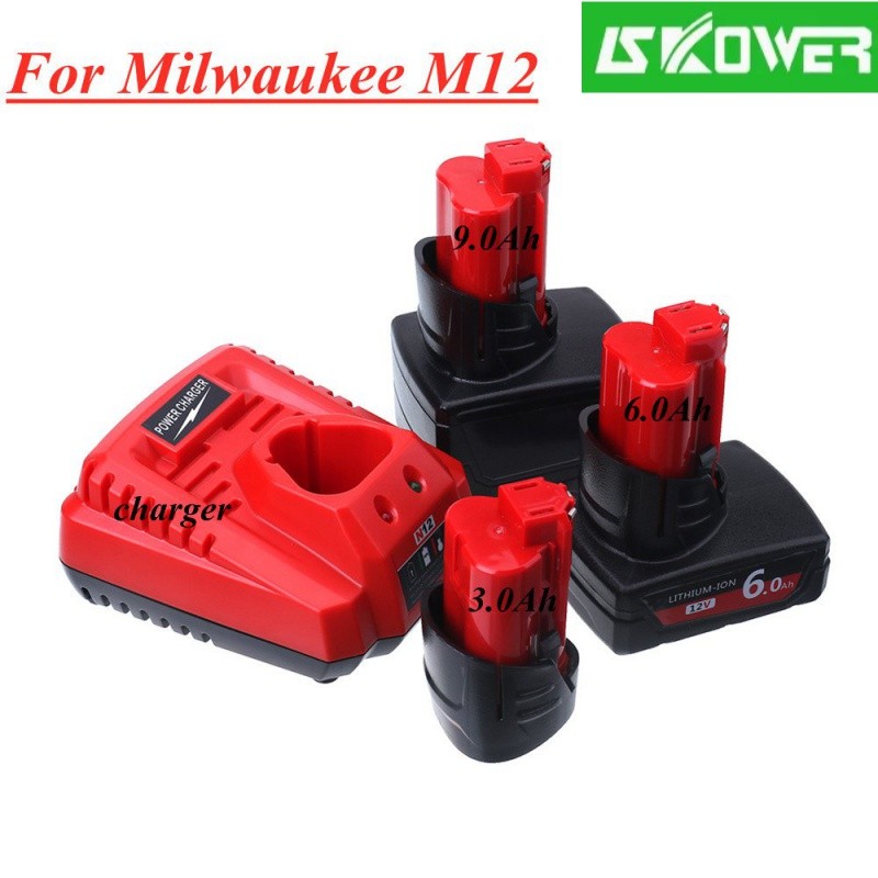 ✿12V 3.0Ah 9.0Ah Li-Ion Battery Charger สำหรับ Milwaukee M12 XC เครื่องมือไร้สาย 48-11-2402 48-11-24