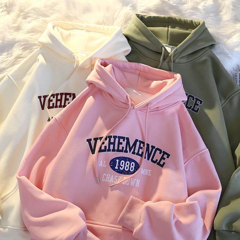 แฟชั่นตัวอักษรแขนยาวhoodieผู้หญิงหลวมhoodedเสื้อกันหนาวunisex Harajukuเสื้อกันหนาว