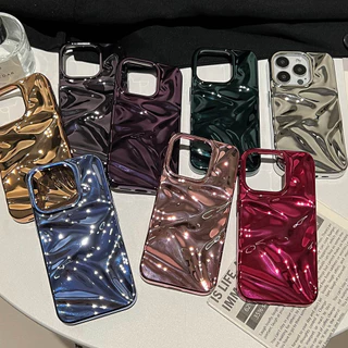 แฟชั่นพับริ้วรอย3DซิลิโคนสําหรับiPhone 17 15 14 13 12 Pro Max 16 Plus 11 Soft Electroplatedกันชนฝาครอบโทรศัพท์
