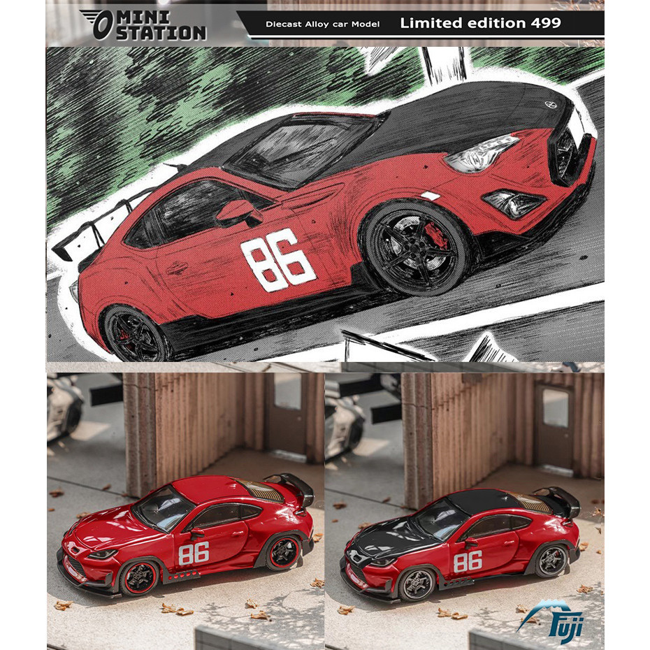 Mini Station x Fuji 1:64 Pandem GR86 ZN8 2022 MF GHOST Livery Red/Reddish สีดํา Diecast รุ่นรถ