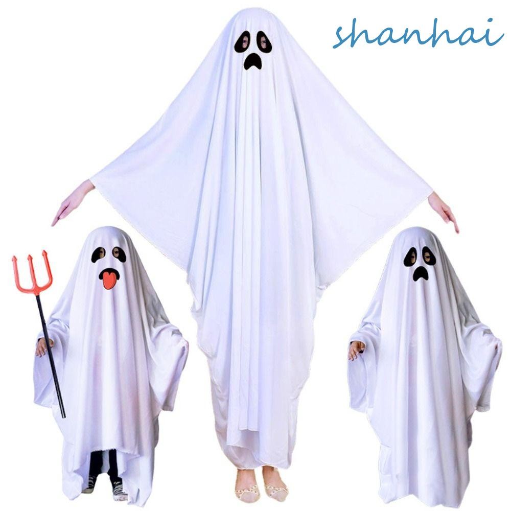 Shanhai ชุดฮาโลวีน, เสื้อคลุมเครื่องแต่งกายผีสยองขวัญ, แต่งตัวสีขาวตลก Pancho เสื้อคลุมสวมหน้ากาก Carnival