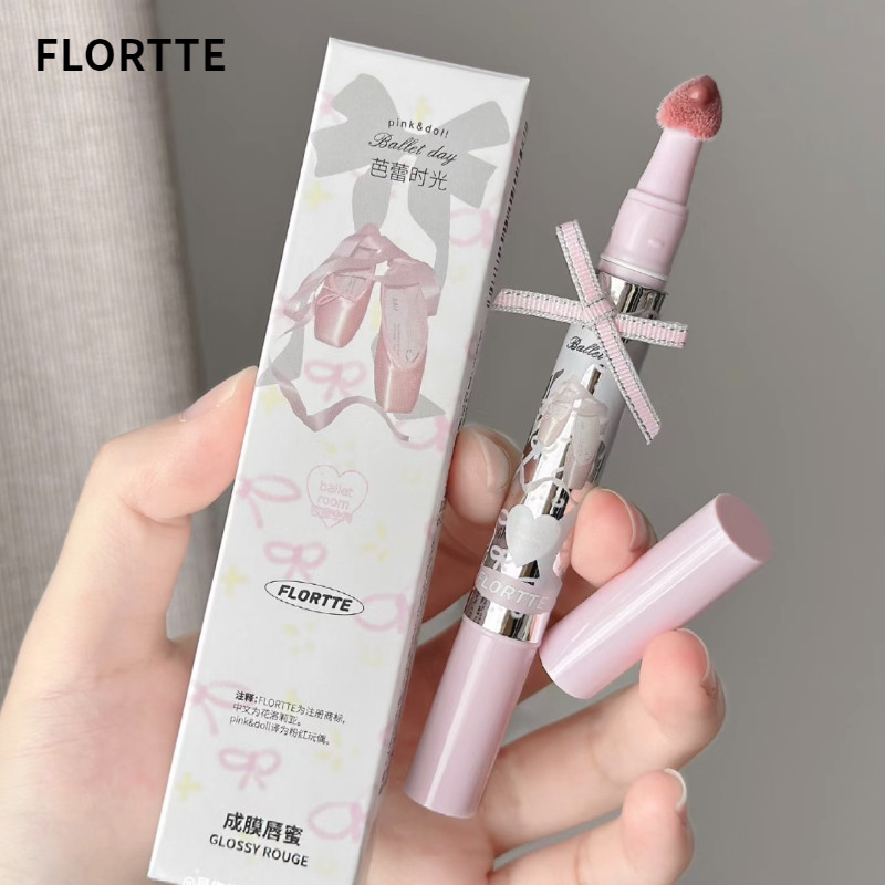 FLORTTE ลิปกลอส ลิปกลอสโบว์ ลิปเคลือบฟิล์ม ลิปสติกไม่ติดง่าย