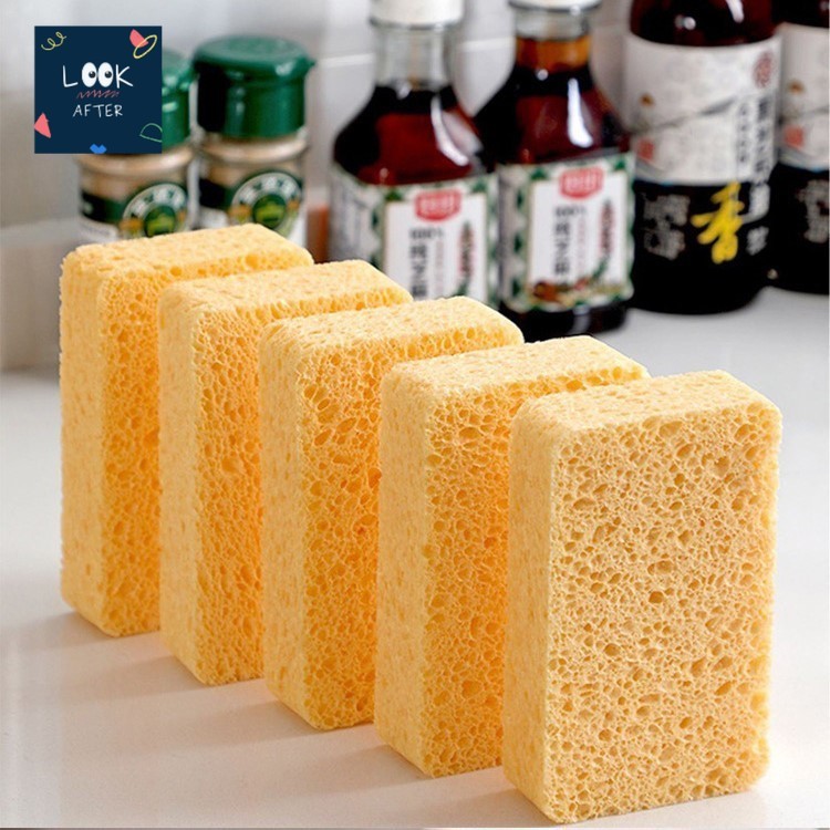 Look After ฟองน้ำ สำหรับล้างจาน สีเหลือง 1 ชิ้น ไว้ทำความสะอาดง่าย ขนาด 7x11cm พร้อมส่งจากประเทศไทย