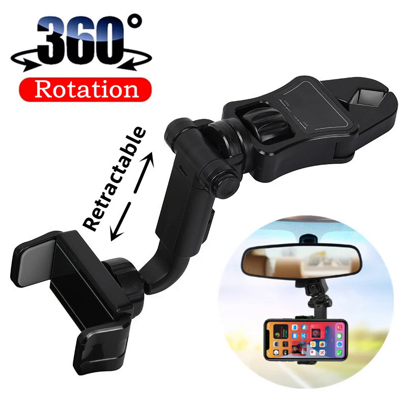 360 หมุนที่วางโทรศัพท์ในรถหลายข้อต่อโทรศัพท์มือถือสนับสนุนอัตโนมัติกระจกมองหลังที่นั่งแขวนคลิปยึดสําหรับรถยนต์ยืนเมา