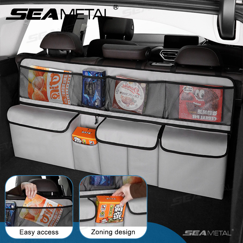 Seametal กล่องผ้าเก็บของหลังรถยนต์ กระเป๋าเก็บของหลังรถ กล่องเก็บของรถ