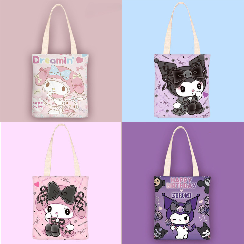 SANRIO กระเป๋าผ้าใบซานริโอกระเป๋าถือนักเรียนในสไตล์สถาบันการศึกษาอะนิเมะ อิน ขนาดเล็กสดสําหรับผู้หญิงไหล่เดียวที่เรียบง่ายอเนกประสงค์แ