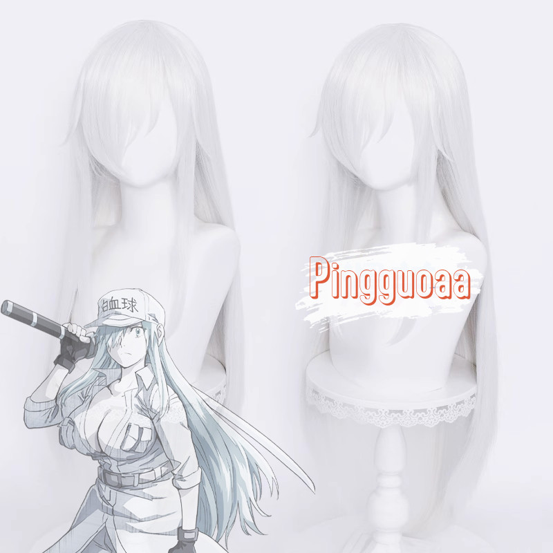 【Manmei】Cells at Work Female White Blood Cell 80cm Long Silver White Heat Resistant Synthetic Hair