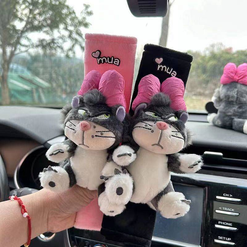 Car Safety Belt Shoulder Pad Cover Female Winter Pink Plush Lucifer Cat Anti-Strangulation Neck Safety Belt Car Interior Decoration ICXZ