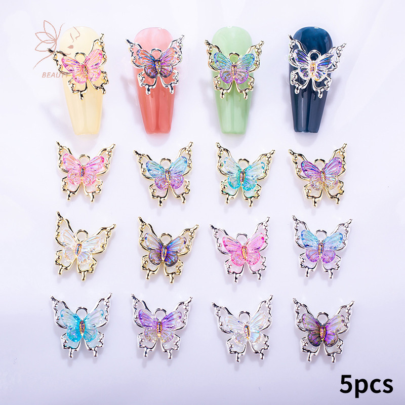 [maybeauty] 5 ชิ้น Spirit Butterfly Nail Art Charm 3D Gradient Crystal Clear Radiant Butterfly ตกแต่งเล็บ DIY อุปกรณ์ทําเล็บน่ารัก {TH}