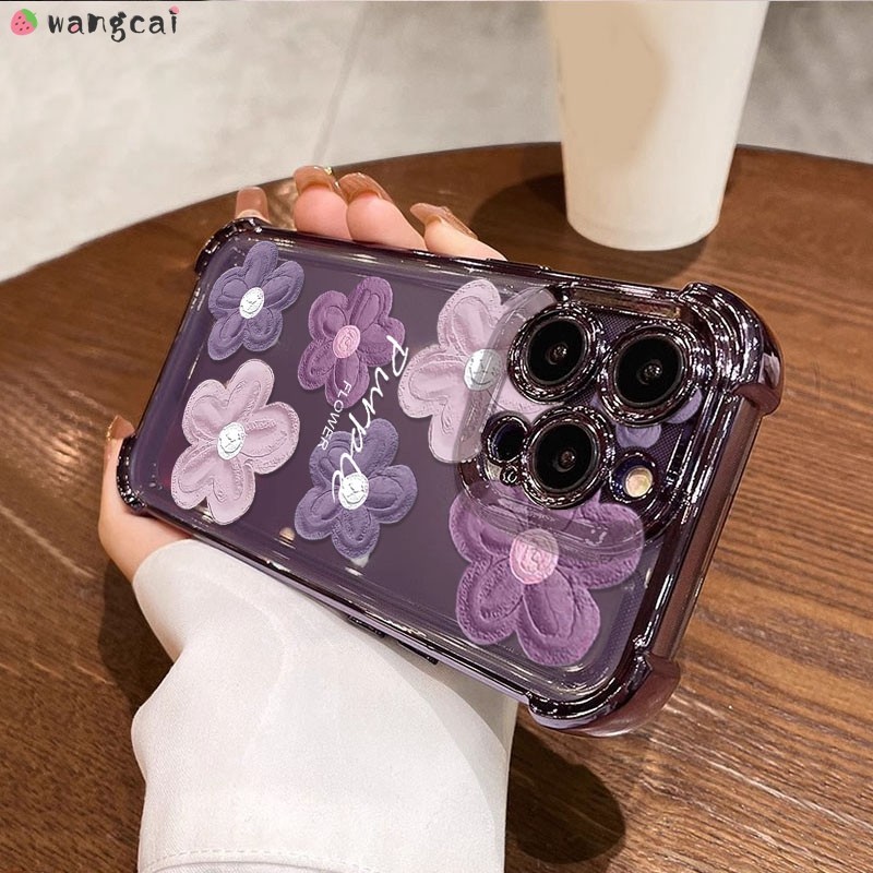 สําหรับ Huawei Pura 70 P60 P50 P40 P30 P70 Pro Plus Ultra เคสโทรศัพท์สีม่วงภาพวาดสีน้ํามันทาสีดอกไม้ถุงลมนิรภัย Anti Fall กันกระแทกโปร่งใสนุ่มกรณีปกหลัง
