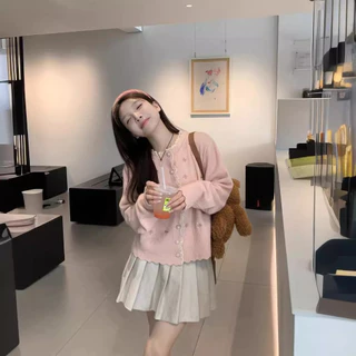 coat เสื้อแจ็คเก็ต สเวตเตอร์แขนยาวลูกไม้ เสื้อคาร์ดิแกน เสื้อไหมพรม แฟชั่นสำหรับผู้หญิง พร้อมส่ง