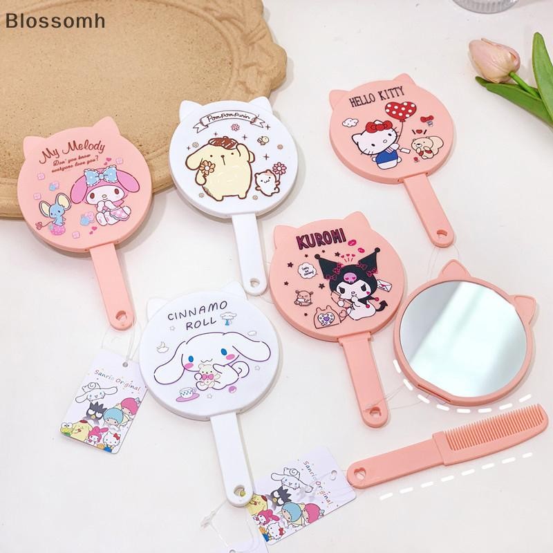 Blossomh การ์ตูน Sanrio Hello Kitty Kuromi Melody Kawaii กระจกหวีมือถือ Extracted Travel แปรงผมนวดเครื่องมือจัดแต่งทรงผมใหม่
