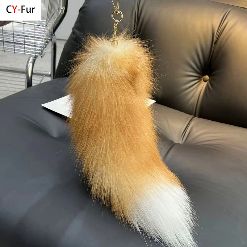 2024 Real Fox Fur Tail Large Long Natural Fur tail Keychain Pendant Cosplay tail Cute Wolf Fox Tail 