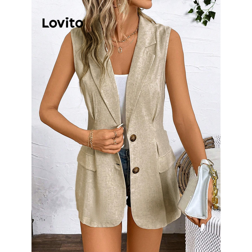 Lovito เสื้อเบลเซอร์คอปกแบบบากสำหรับผู้หญิง LBL16251