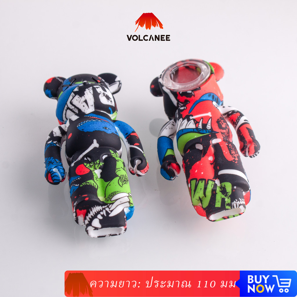 110มิลลิเมตรที่มีสีสันการ์ตูนหมีรูปแบบซิลิโคนบ้องแบบพกพาบ้องมินิบ้องซิลิโคนท่อราคาถูก จีเจ3505