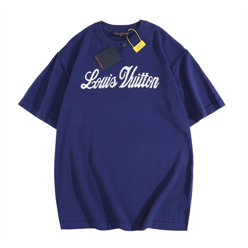 แฟชั่นใหม่เทรนด์หลวมหน้าอกโลโก้ ผ้าแจ็คการ์ด ถักแขนสั้นเสื้อยืด เค654