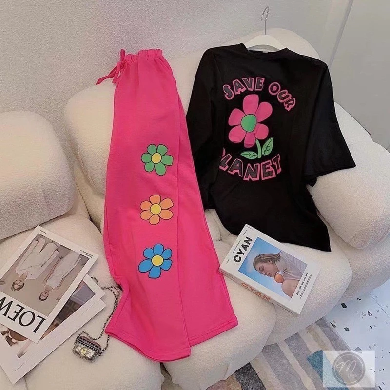 เซ็ทเสื้อแขนสั้นกางเกงขายาว S09 ลายดอกไม้ thumbnail 5