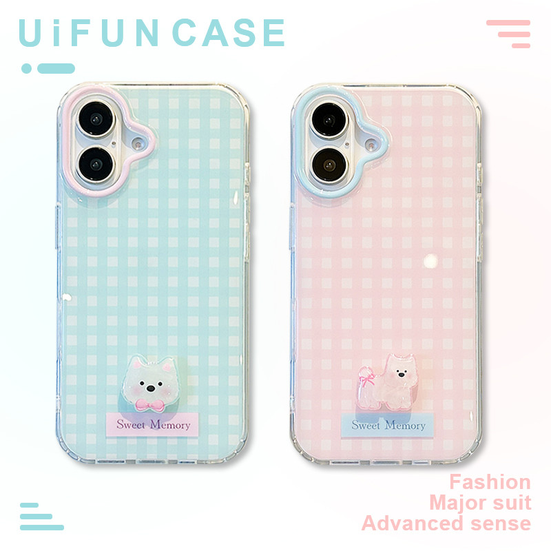 น่ารัก 3D Bowknot Dog Candy สีลายสก๊อตลายเคสโทรศัพท์สําหรับ iPhone 16 15 14 13 12 Pro Max 11 16Promax Anti-scratch IMD Mobile Casing