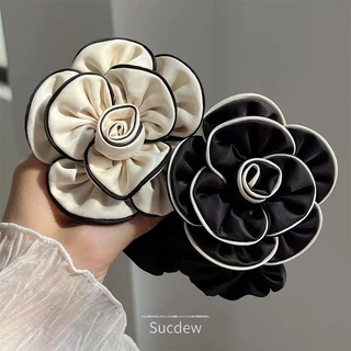 ฝรั่งเศส Elegant Camellia ดอกไม้ Scrunchy แหวนผมแฟชั่น Niche All-Match ต่ําหางม้าเชือกผมความยืดหยุ่นสูงหรูหราอุปกรณ์เสริมผม