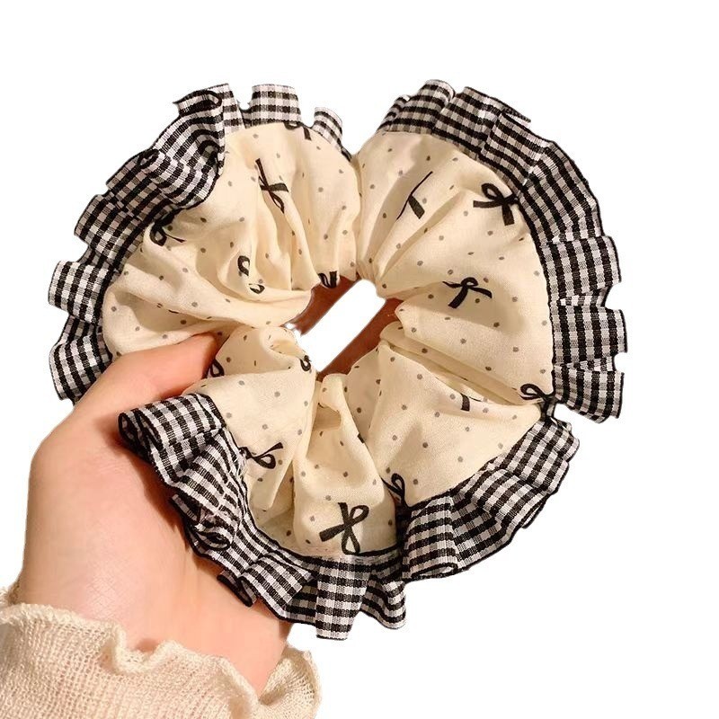 2024 สไตล์บัลเล่ต์ Bow Lace Scrunchy Hair Hoop ครีมคาดศีรษะ