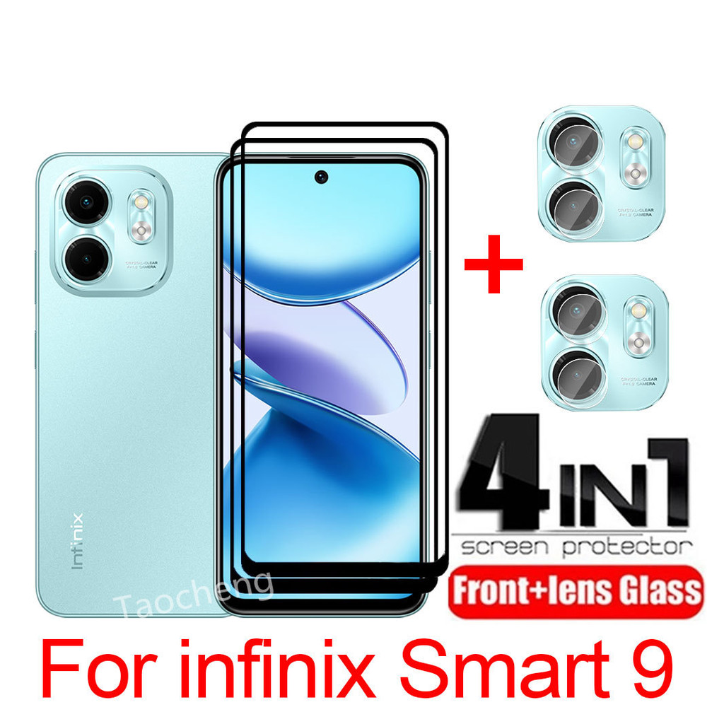4 in 1 ฟิล์มกระจกนิรภัยสําหรับ infinix Smart 9 Smart9 4G 2024 Gobal ป้องกันหน้าจอฟิล์มแก้วกลับเลนส์กล้อง 2 in 1