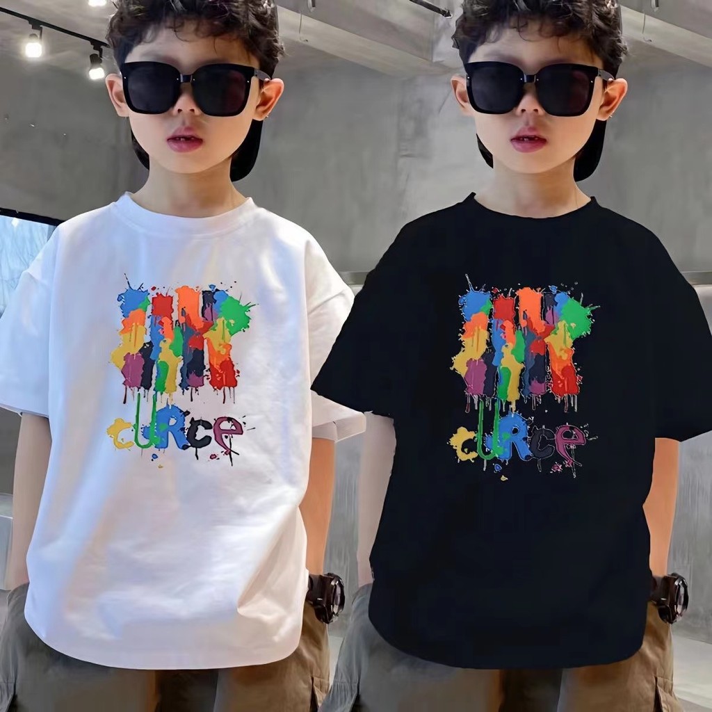 (จัดส่งตลอด 24 ชั่วโมง)Kids T shop เสื้อยืดแขนสั้น ผ้าฝ้าย พิมพ์ลายตัวอักษร สําหรับเด็กผู้ชาย90-150ซม. อายุ 3-12 ปี#1389
