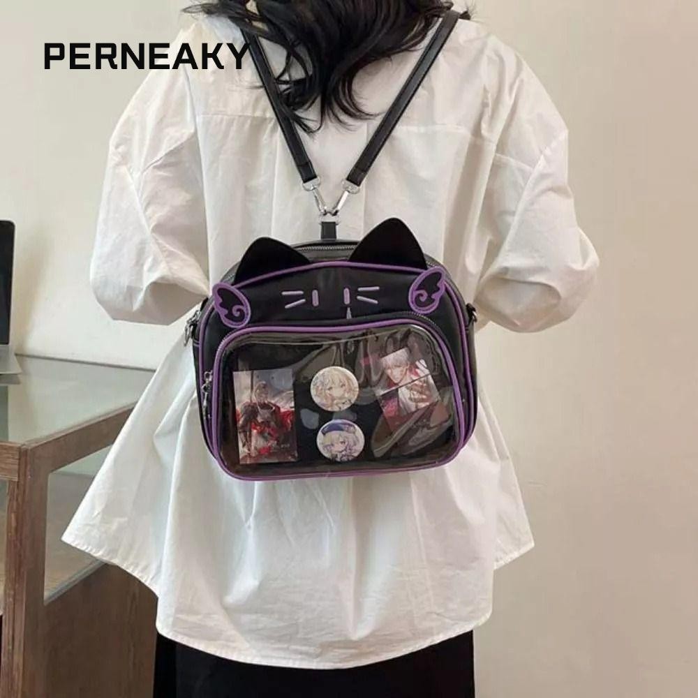 Perneaky Kawaii Cat Itabag, กระเป๋าตุ๊กตาใสน่ารัก, กระเป๋าเป้สาวอินเทรนด์ลําลอง