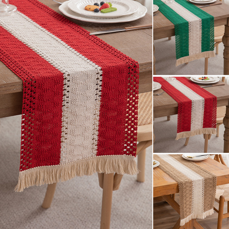 นักวิ่งตารางผ้าฝ้ายและผ้าลินินทอย้อนยุคผ้าปูโต๊ะยาวตู้ทีวีโต๊ะกาแฟปกเหมาะสําหรับตกแต่งบ้านเสื่อโต๊ะรับประทานอาหาร