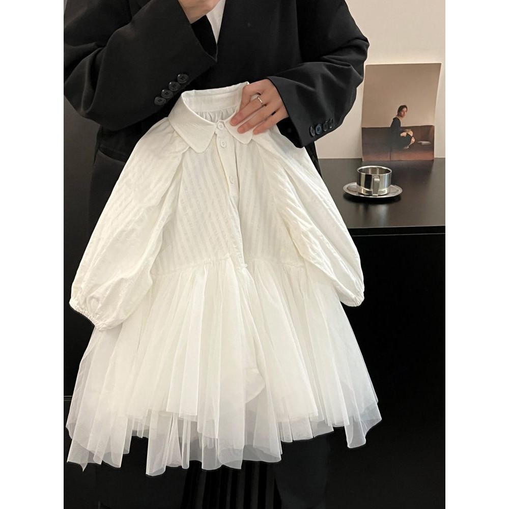 สาวแต่งตัว2024ฤดูใบไม้ร่วงสไตล์ตะวันตกสไตล์ใหม่เด็กเย็บกระโปรงผ้ากอซทารกอารมณ์สีทึบเสื้อกระโปรง - รูปที่ 3