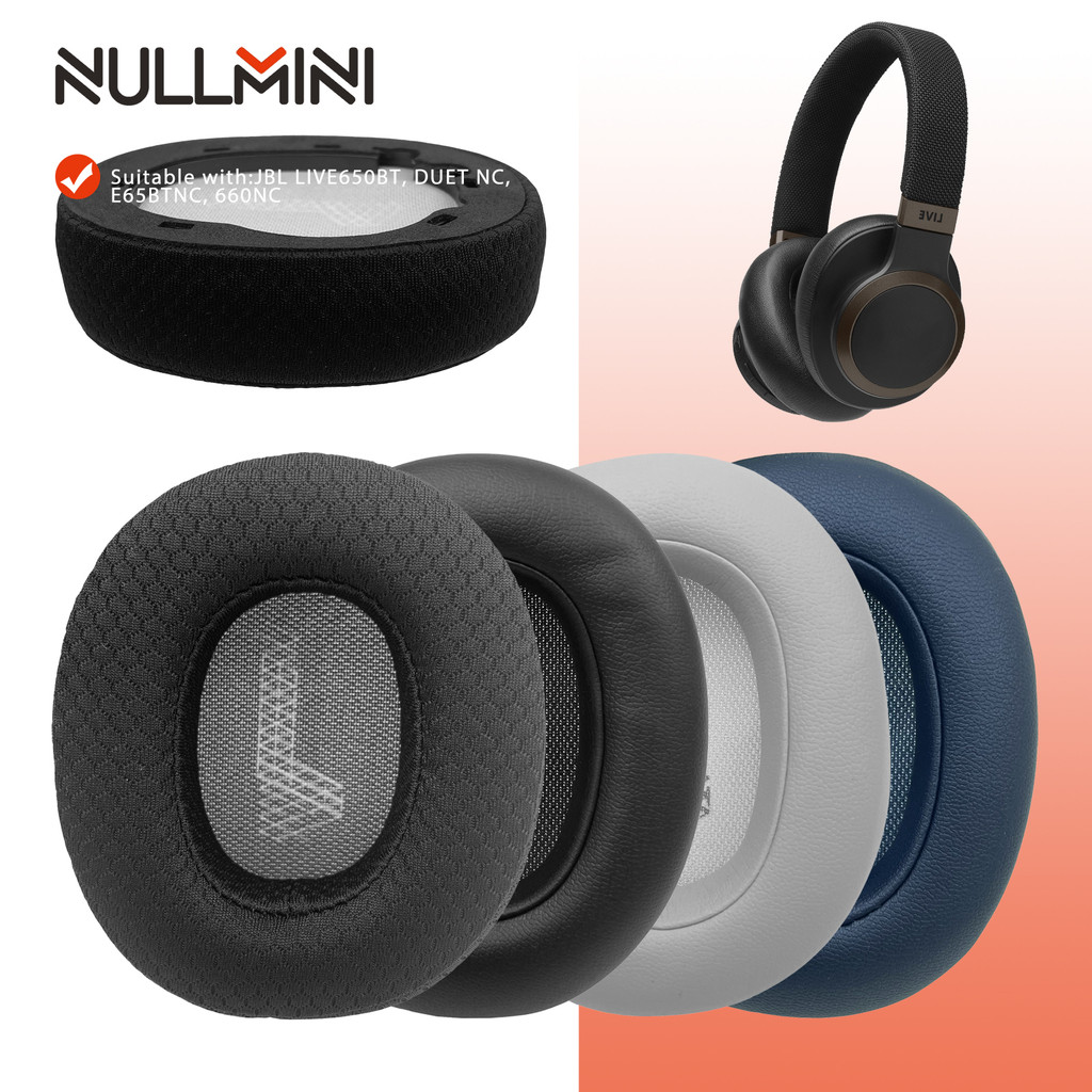 Nullmini เปลี่ยนแผ่นรองหูฟังสําหรับ JBL LIVE 650BT, 660NC, DUET NC, E65BTNC ชุดหูฟังแผ่นรองหูฟังหูฟังโปรตีนหนัง Earmuffs