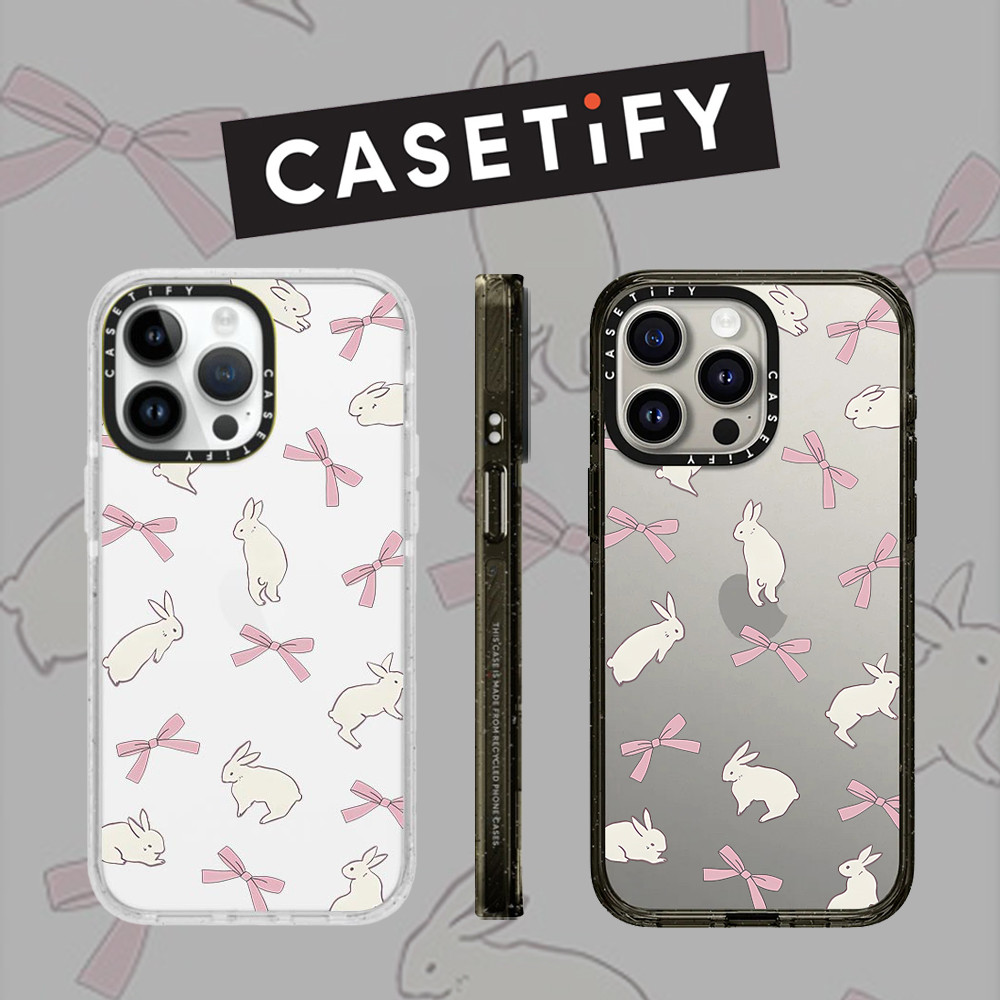 Casetify โบว์ริบบิ้นกระต่ายโปร่งใสกันกระแทกอะคริลิคเคสโทรศัพท์สําหรับ iPhone 16 Pro Max 15 Plus 14 ProMax 13 12Pro 12 โทรศัพท์กันกระแทกขอบนุ่มฮาร์ดป้องกันกรณี