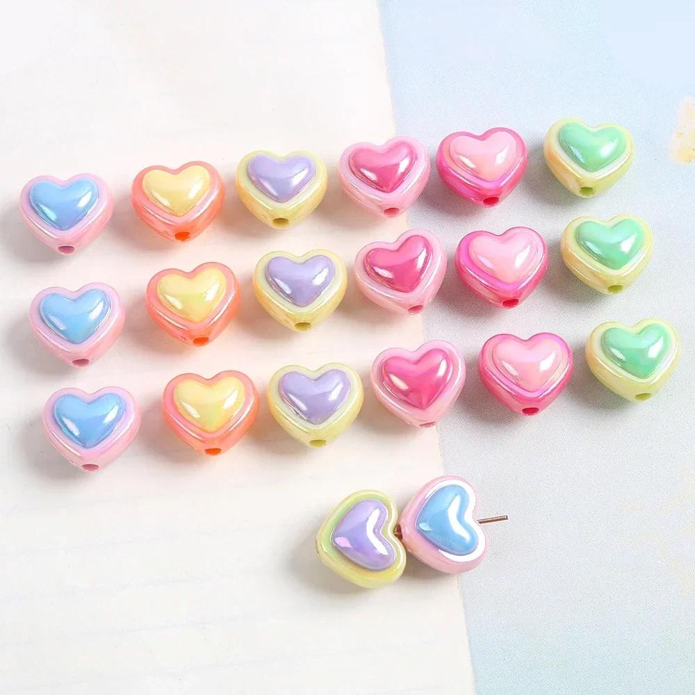 10pcs 17x15mm AB อะคริลิคหัวใจลูกปัด Spacer ลูกปัดสําหรับเครื่องประดับทํา Diy สร้อยข้อมือสร้อยคออุปกรณ์เสริม Handmade Craft