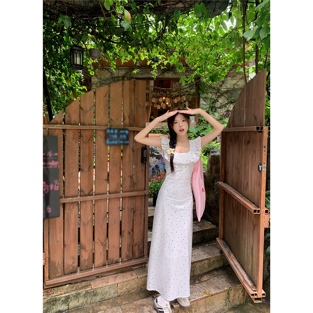 Betty house🌸พร้อมส่ง ชุดเดรสรัดรูปผู้หญิง เซ็กซี่แขนกุด เดรสลายจุด ดีไซน์ขอบใบบัว รุ่นใหม่ล่าสุด - รูปที่ 6