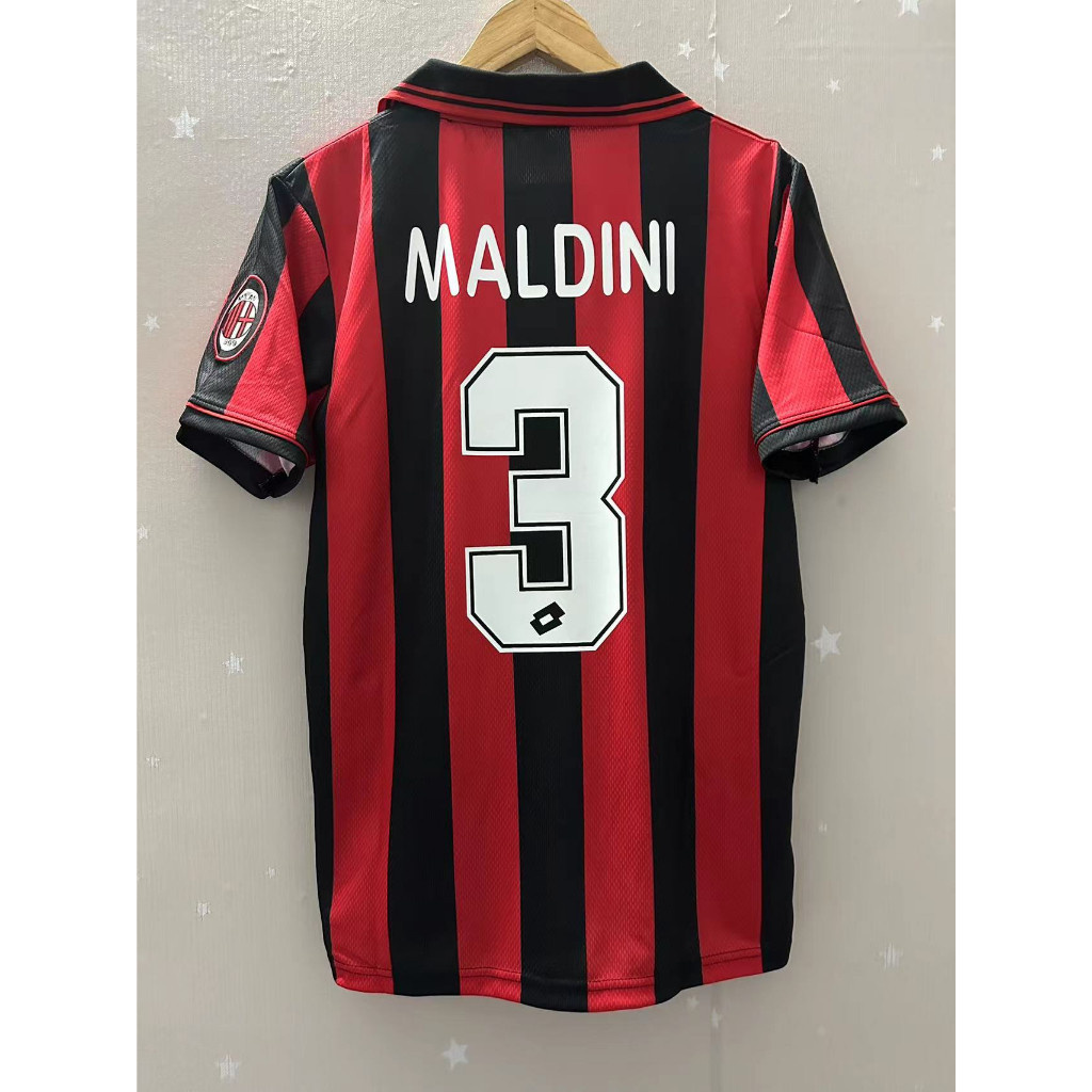 เสื้อทีมบ้านคลาสสิก AC Milan ปี 96-97 คุณภาพสูง ออกแบบเองสำหรับแฟนพันธุ์แท้ moldini baggio baresi