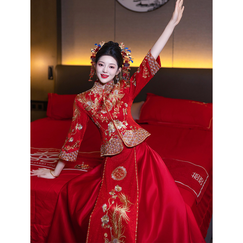 【TG+M26+】Xiuhe เสื้อผ้าเจ้าสาว 2024 สไตล์ใหม่เสื้อผ้างานแต่งงานจีนเสื้อผ้างานแต่งงานฤดูร้อน Toast เสื้อผ้า Dragon Phoenix ชุดขนาดเล็ก Man Xiuhe 330