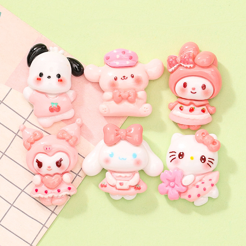10ชุดในสต็อก Sanrio การ์ตูนน่ารักสีชมพูลูกสุนัขแมว DIY ครีมกาวเคสโทรศัพท์พวงกุญแจกิ๊บติดผมหัวเข็มขัดรองเท้าวัสดุเรซิน
