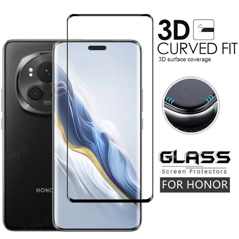 กระจกคลุมทั้งหมดสําหรับ Honor Magic 6 5 Pro ป้องกันหน้าจอ Magic 5 4 Ultimate กระจกนิรภัย 3D ป้องกันฟิล์ม Honor Magic 6 5 4 Lite