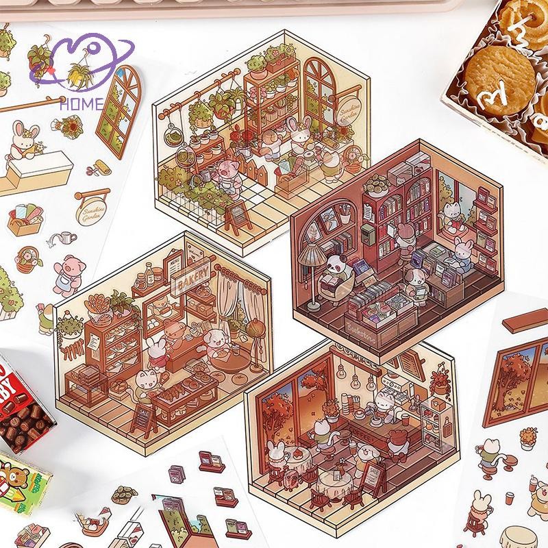 [mayhome] 1 ชุดสติกเกอร์ PET สามมิติน่ารักการ์ตูน DIY ฉากตกแต่งภูมิทัศน์สติกเกอร์ซ้อนภาพสร้างสรรค์ {TH}