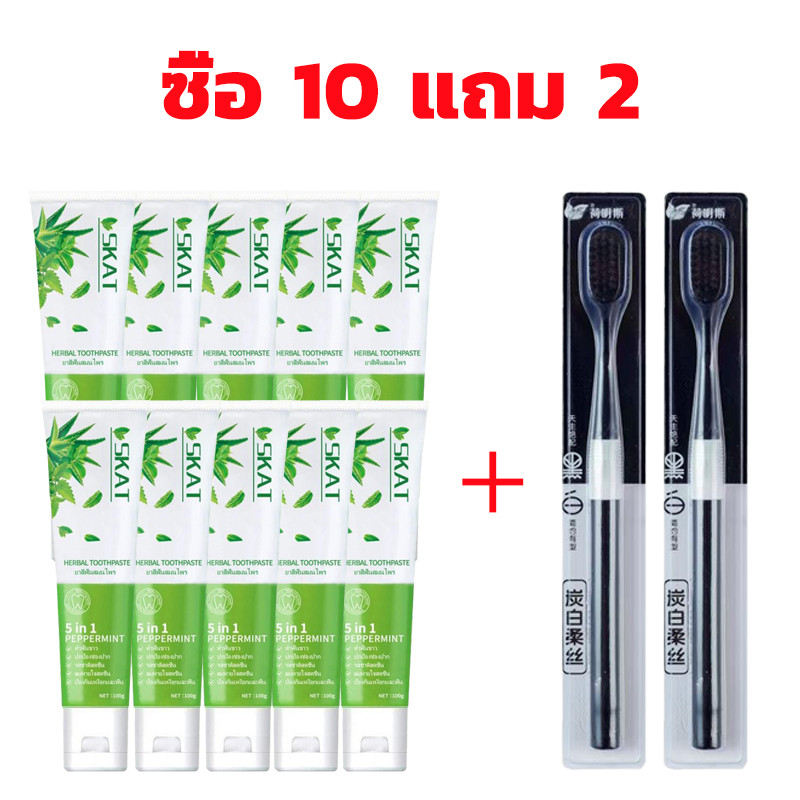 【 10 แถม 2】SKAT 5 in 1 ยาสีฟันว่านหางจระเข้ ยาสีฟันสมุนไพร 100g ปากสด สูตรสมุนไพร อ่อนโยนและปลอดภัย