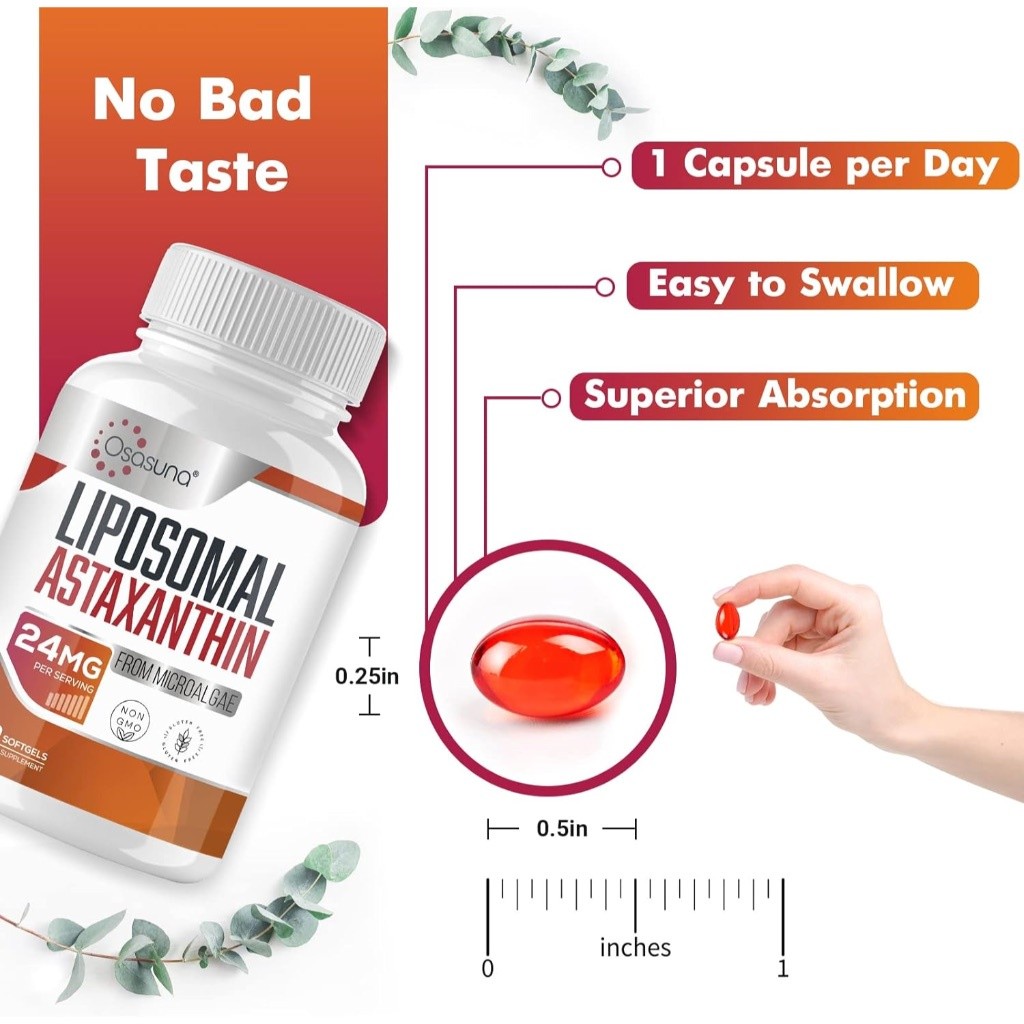 พร้อมส่ง Osasuna Liposomal Astaxanthin 24mg แอสตาแซนธิน 60 ซอฟท์เจล Maximum Absorption Antioxidant - รูปที่ 5