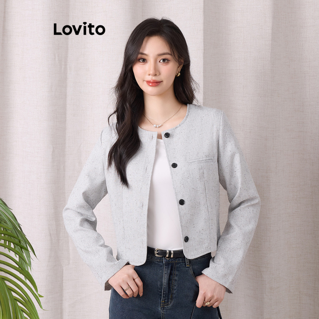 Lovito เสื้อแจ็คเก็ตกระดุมธรรมดาสบาย ๆ สำหรับผู้หญิง L104ED236