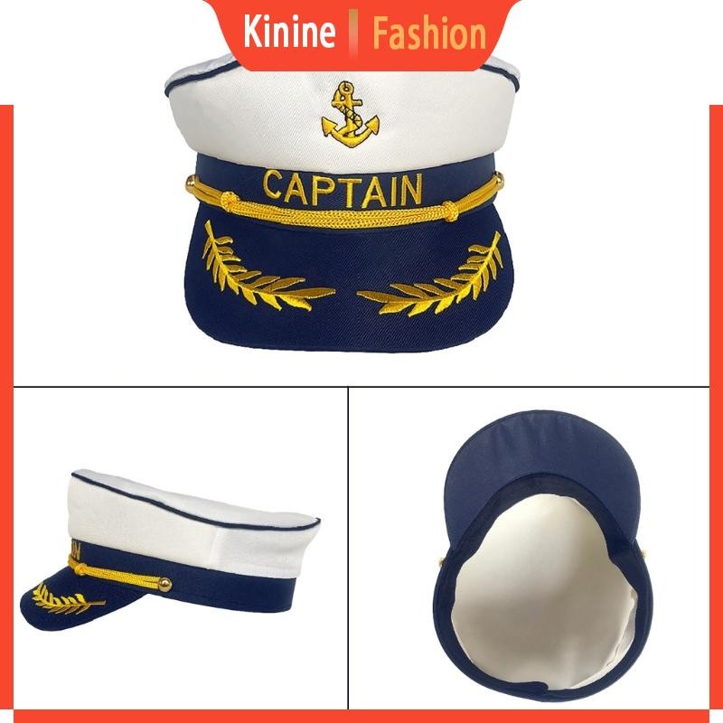Kin Yacht Captain s Hat Sailor Sea Cap Navy Captain Hat ผู้ใหญ่กะลาสีคอสเพลย์เครื่องแต่งกาย