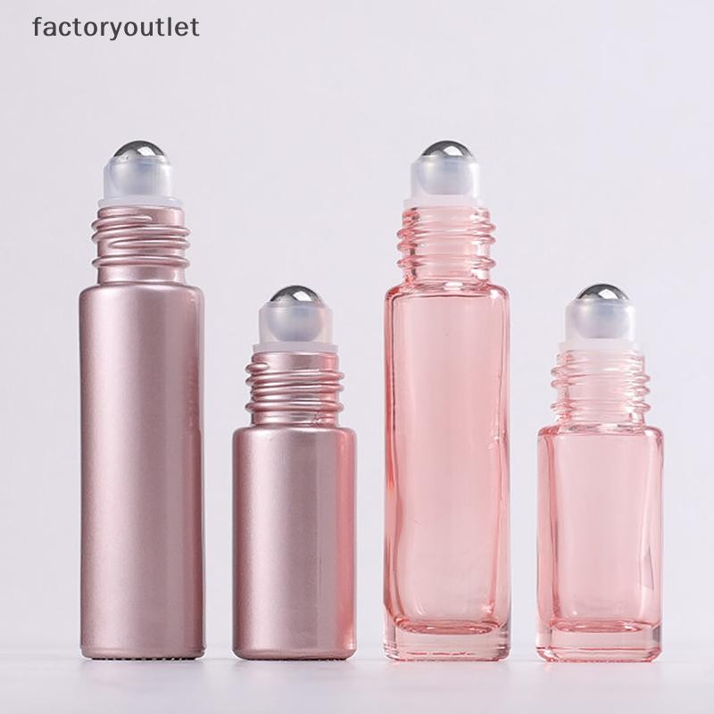 Flth 1PCS แก้วม้วนบนขวด 5/10ml สีชมพูลูกกลิ้งขวดลิปกลอสรีฟิลหลอดขวดเปล่าขวดแก้ว Vary