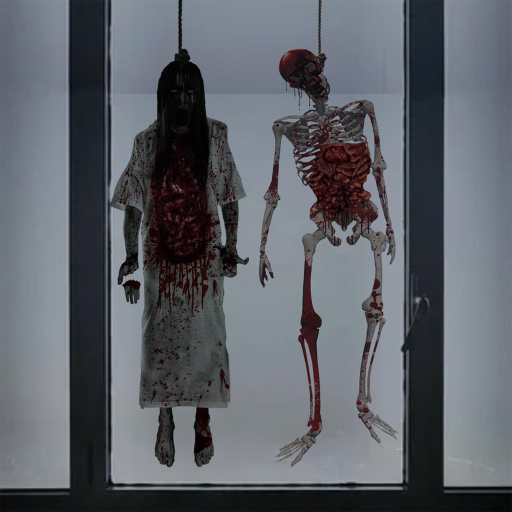 น่ากลัวฮาโลวีนหน้าต่างdecals Suspending Corpseฮาโลวีนหน้าต่างตกแต่งสติกเกอร์Spookyสติ๊กเกอร์ติดผนังกระจกNovth