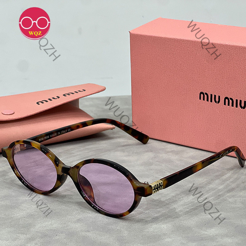2024 ยี่ห้อ Designer Circular Miumiu แว่นตากันแดดวงกลมสําหรับผู้ชายและผู้หญิง Retro กรอบขนาดเล็กโปร่งใส UV400