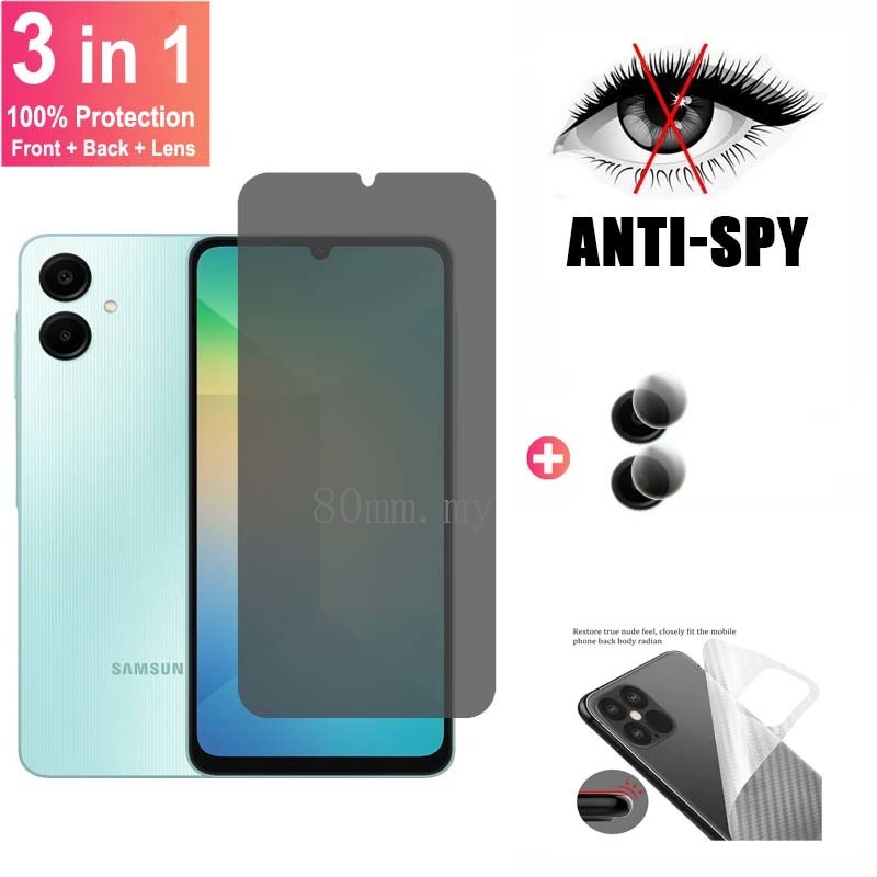 ฟิล์ม 3 in 1 Samsung Galaxy A06 ฟิล์มกันรอยป้องกันสายลับสำหรับ Samsung Galaxy A16 5G A06 A05 A05s A35 A55 A25 A15 5G 4G ฟิล์มกันรอยเลนส์กล้องด้านหลัง