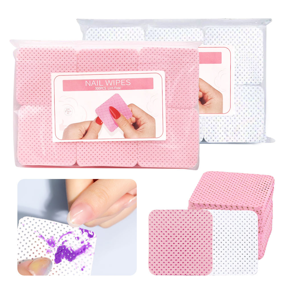 Limegirl 300 ชิ้นสีชมพูสีขาวเคล็ดลับยาทาเล็บ Remover ผ้าเช็ดทําความสะอาดเล็บ Lint-free Wraps Pad เจลทําความสะอาดแต่งหน้ากระดาษเล็บเล็บเครื่องมือ