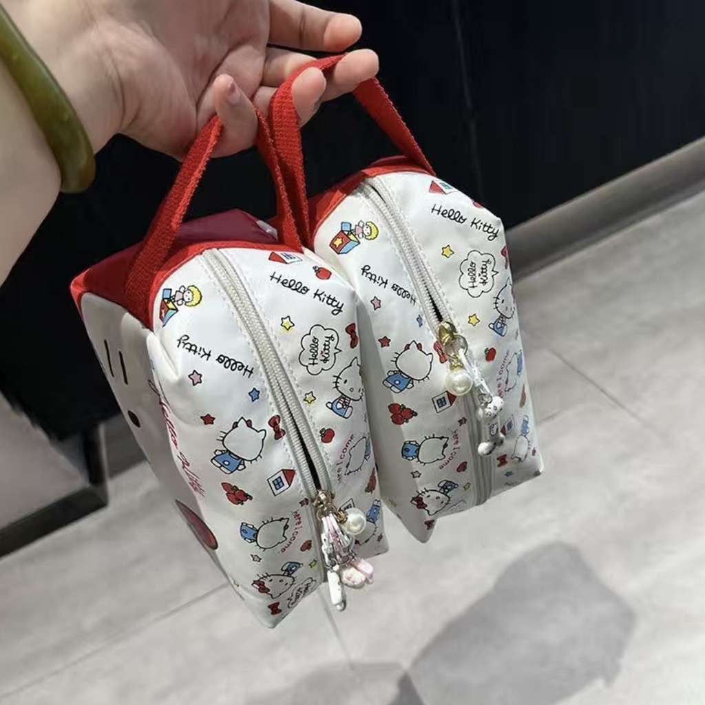HelloKitty กระเป๋าเครื่องสำอางพกพาความจุขนาดใหญ่เดินทาง Sanrio ที่เก็บของน่ารักการ์ตูนเฉพาะกลุ่มสไตล์ INS 10.23